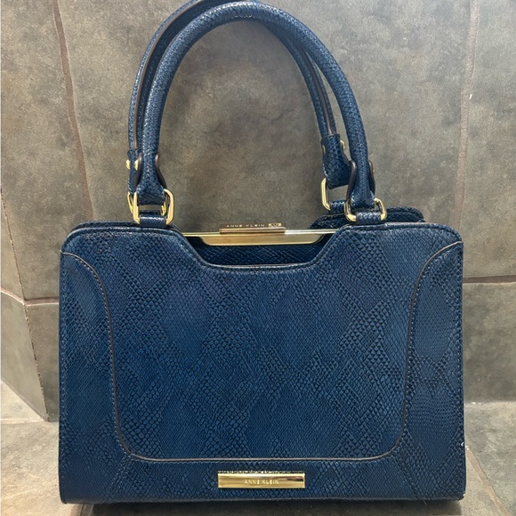 Beautiful Anne Klein dark blue tote with gold accents - Picture 1 of 5
